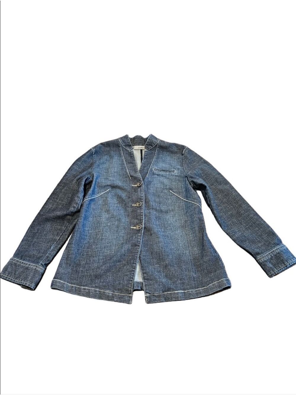 CHICO'S PLATINUM WOMEN'S MANDARIN COLLARED JEAN JACKET SIZE 1 EQUALS MEDIUM